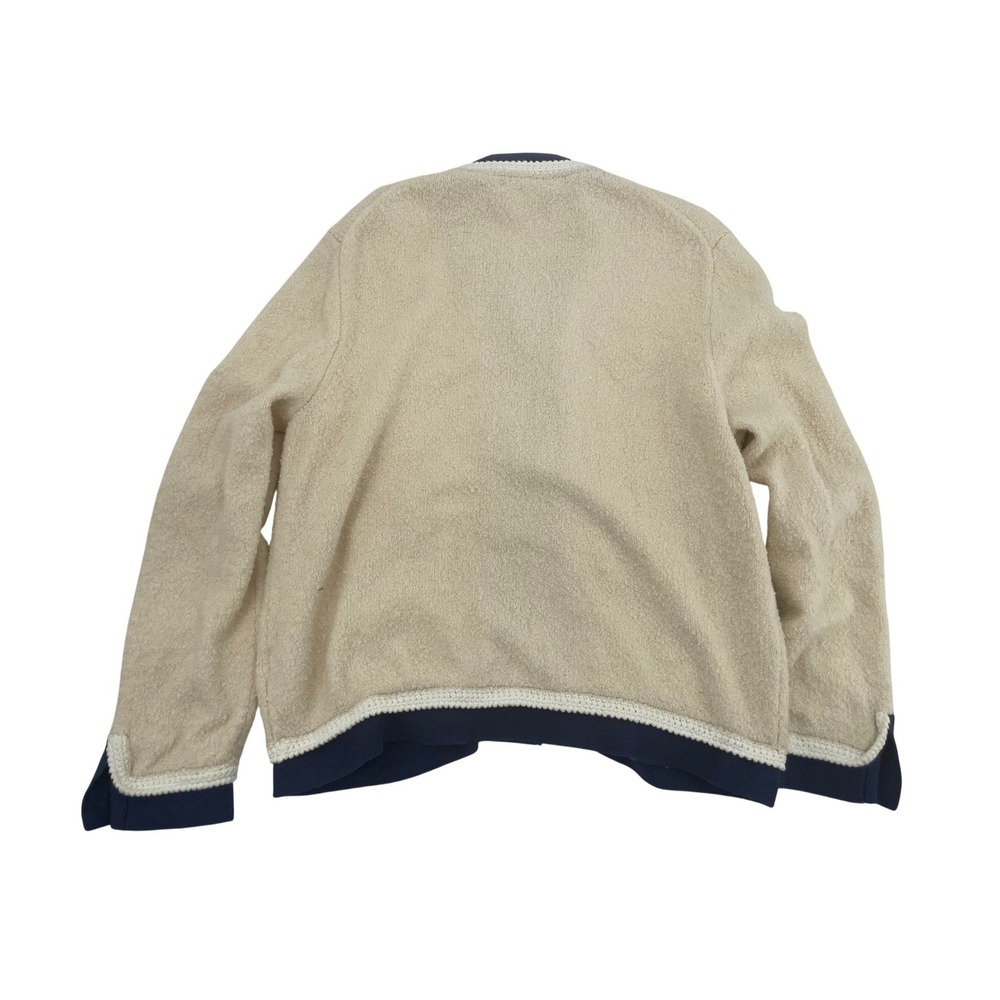 J.Crew Cardigan Sweater Large Beige Excellent Gold Crest Buttons Boucle Trim - Picture 3 of 8